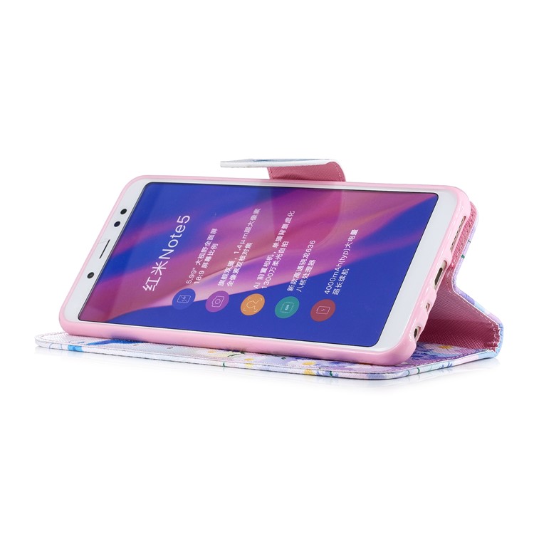 Pattern Printing Leather Stand Case with Card Slots for Xiaomi Redmi Note 5 Pro (Dual Camera) / Redmi Note 5 (China) - Blue Butterfly and Flowers-7