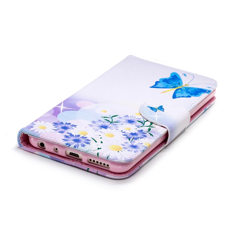 Pattern Printing Leather Stand Case with Card Slots for Xiaomi Redmi Note 5 Pro (Dual Camera) / Redmi Note 5 (China) - Blue Butterfly and Flowers-8
