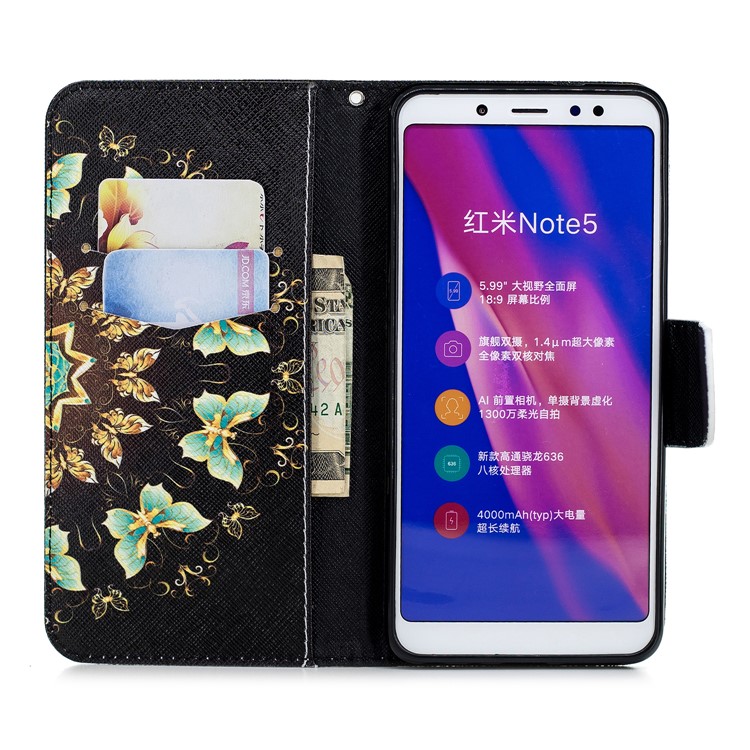 Patterned Wallet Stand Leather Case for Xiaomi Redmi Note 5 Pro (Dual Camera) / Redmi Note 5 (China) - Colorized Butterflies-8