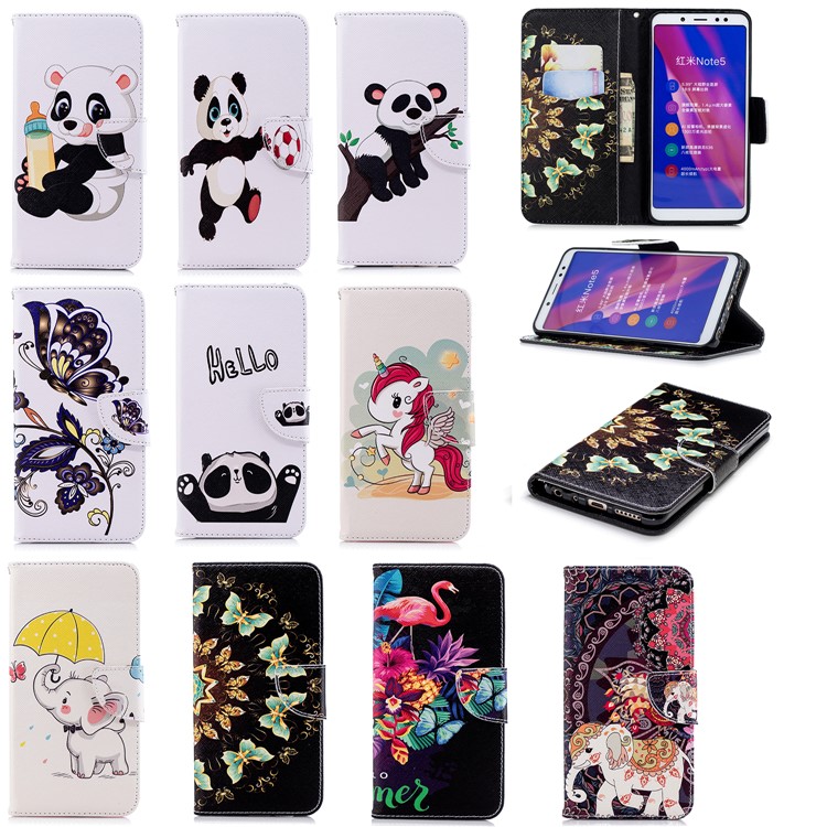 Patterned Wallet Stand Leather Case for Xiaomi Redmi Note 5 Pro (Dual Camera) / Redmi Note 5 (China) - Colorized Butterflies-9