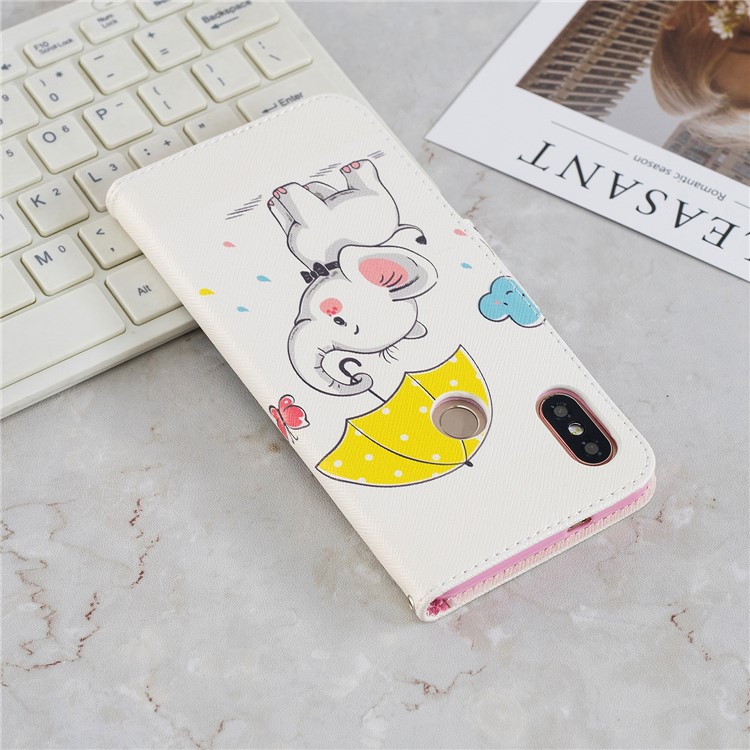 Patterned Wallet Stand Leather Casing for Xiaomi Redmi Note 5 Pro (Dual Camera) / Redmi Note 5 (China) - Elephant Holding an Umbrella-3