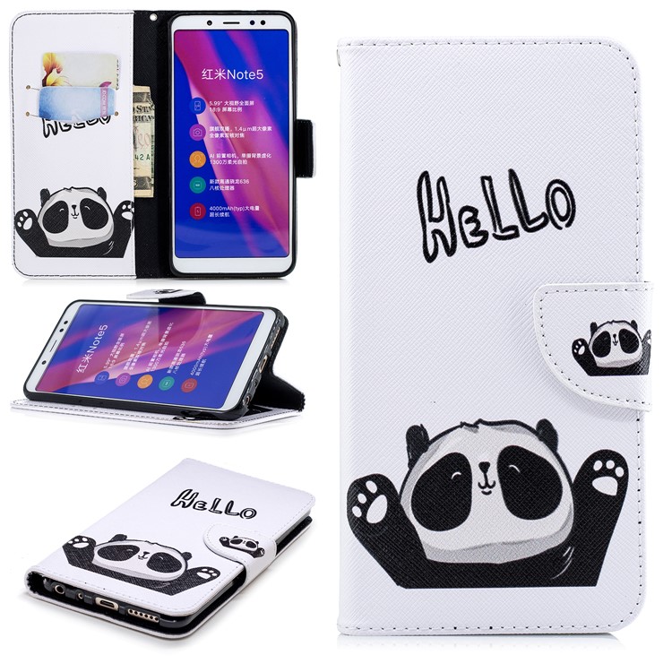 Patterned Wallet Magnetic Leather Shell for Xiaomi Redmi Note 5 Pro (Dual Camera) / Redmi Note 5 (China) - Adorable Panda-1