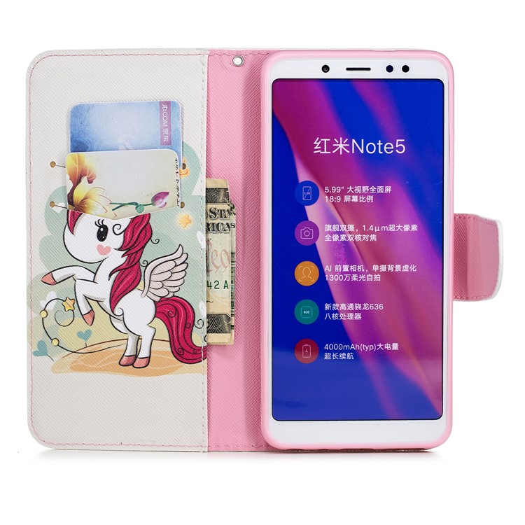 Patterned Wallet Stand Leather Flip Casing for Xiaomi Redmi Note 5 Pro (Dual Camera) / Redmi Note 5 (China) - Unicorn-10