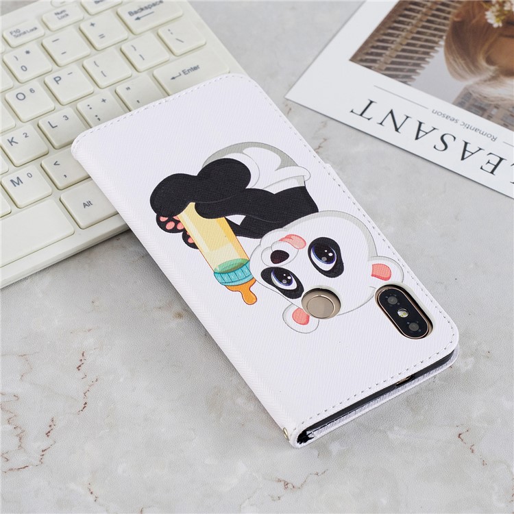 Patterned Wallet Stand Leather Protective Case for Xiaomi Redmi Note 5 Pro (Dual Camera) / Redmi Note 5 (China) - Panda Holding a Bottle-3