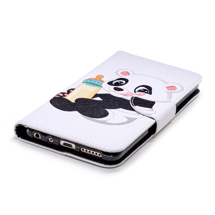 Patterned Wallet Stand Leather Protective Case for Xiaomi Redmi Note 5 Pro (Dual Camera) / Redmi Note 5 (China) - Panda Holding a Bottle-8