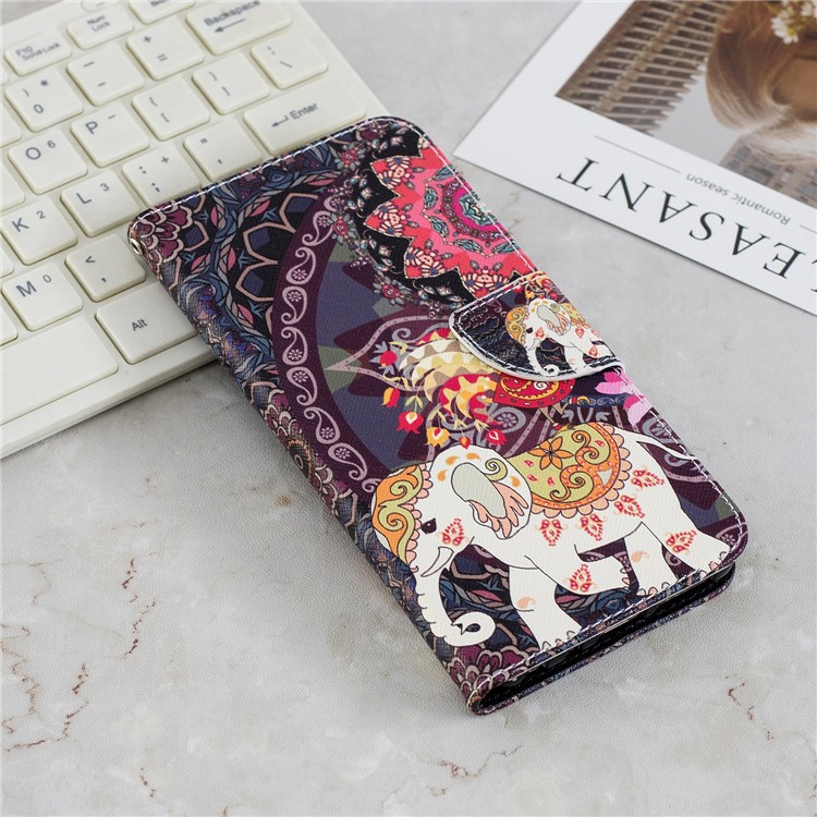 Patterned Wallet Stand Leather Protective Cover for Xiaomi Redmi Note 5 Pro (Dual Camera) / Redmi Note 5 (China) - Elephant and Peacock-2