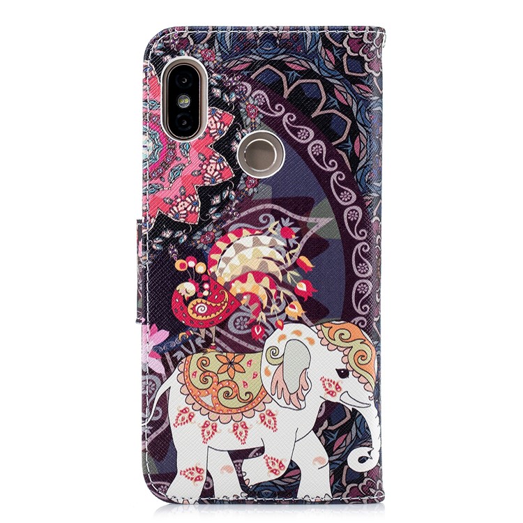 Patterned Wallet Stand Leather Protective Cover for Xiaomi Redmi Note 5 Pro (Dual Camera) / Redmi Note 5 (China) - Elephant and Peacock-5