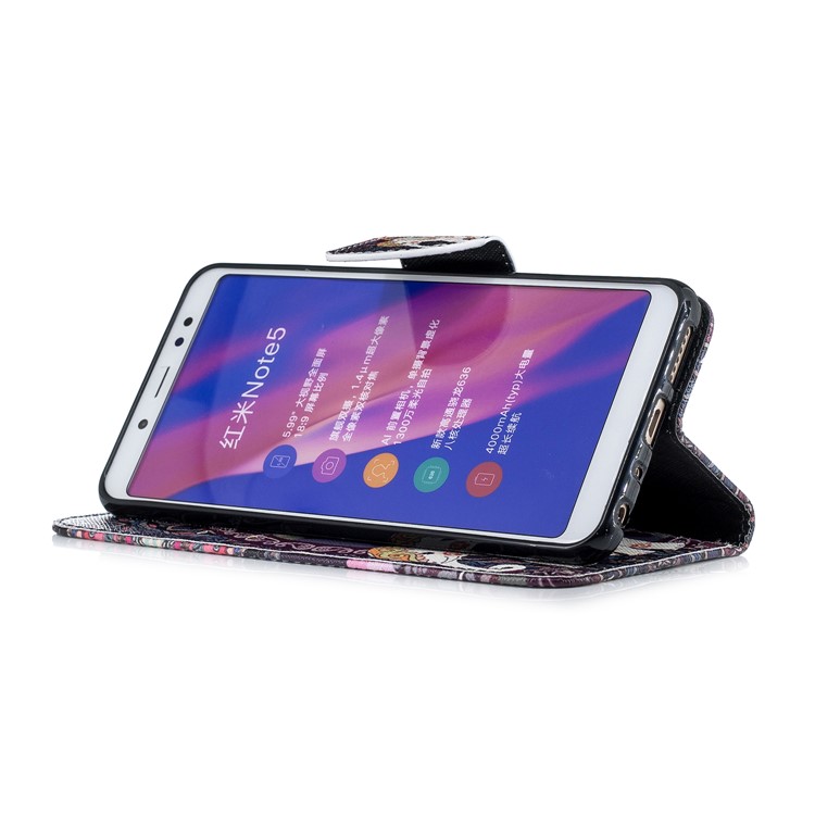 Patterned Wallet Stand Leather Protective Cover for Xiaomi Redmi Note 5 Pro (Dual Camera) / Redmi Note 5 (China) - Elephant and Peacock-7