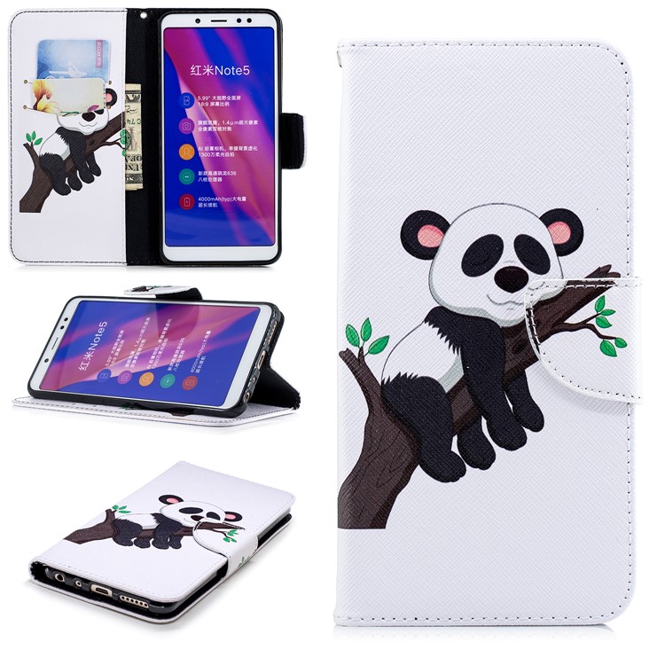 Patterned Magnetic Stand Leather Mobile Case for Xiaomi Redmi Note 5 Pro (Dual Camera) / Redmi Note 5 (China) - Panda Climbing Tree-1