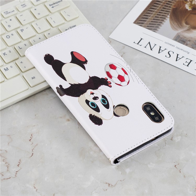 Patterned Wallet Stand Leather Mobile Cover for Xiaomi Redmi Note 5 Pro (Dual Camera) / Redmi Note 5 (China) - Panda Playing Football-3