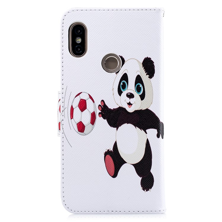 Patterned Wallet Stand Leather Mobile Cover for Xiaomi Redmi Note 5 Pro (Dual Camera) / Redmi Note 5 (China) - Panda Playing Football-5