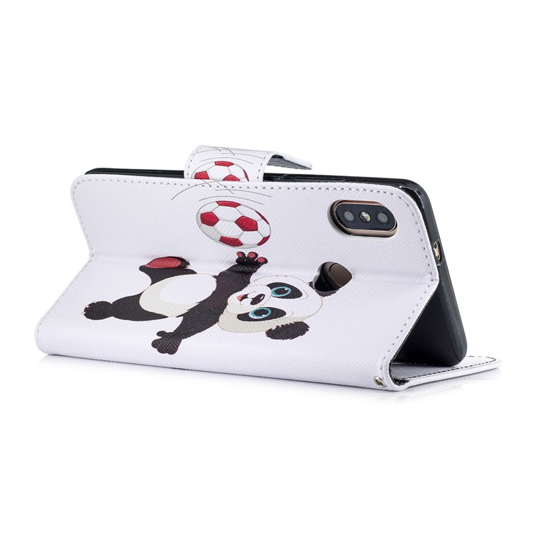 Patterned Wallet Stand Leather Mobile Cover for Xiaomi Redmi Note 5 Pro (Dual Camera) / Redmi Note 5 (China) - Panda Playing Football-6