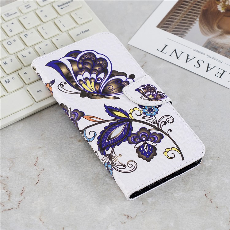 Patterned Wallet Stand Leather Mobile Phone Shell for Xiaomi Redmi Note 5 Pro (Dual Camera) / Redmi Note 5 (China) - Butterfly and Flower-2