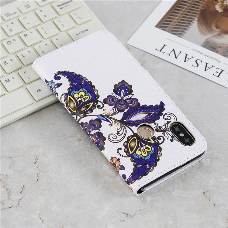 Patterned Wallet Stand Leather Mobile Phone Shell for Xiaomi Redmi Note 5 Pro (Dual Camera) / Redmi Note 5 (China) - Butterfly and Flower-3