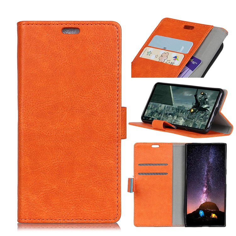 Crazy Horse Split Leather Shell for Xiaomi Pocophone F1 / Poco F1 (India) Wallet Stand Cell Phone Cover - Orange-1