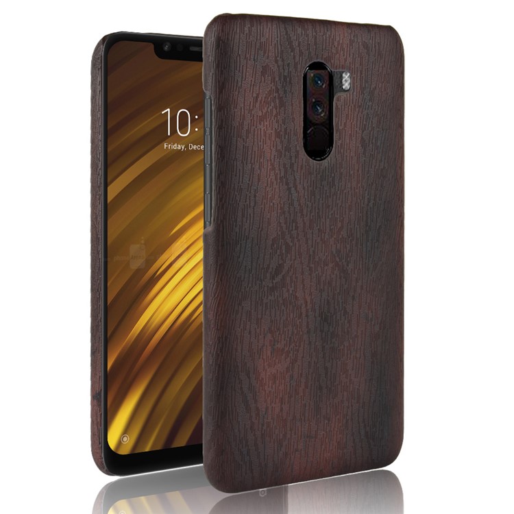 Wood Texture PU Leather Coated PC Protection Back Case for Xiaomi Pocophone F1 / Poco F1 (India) - Black-1