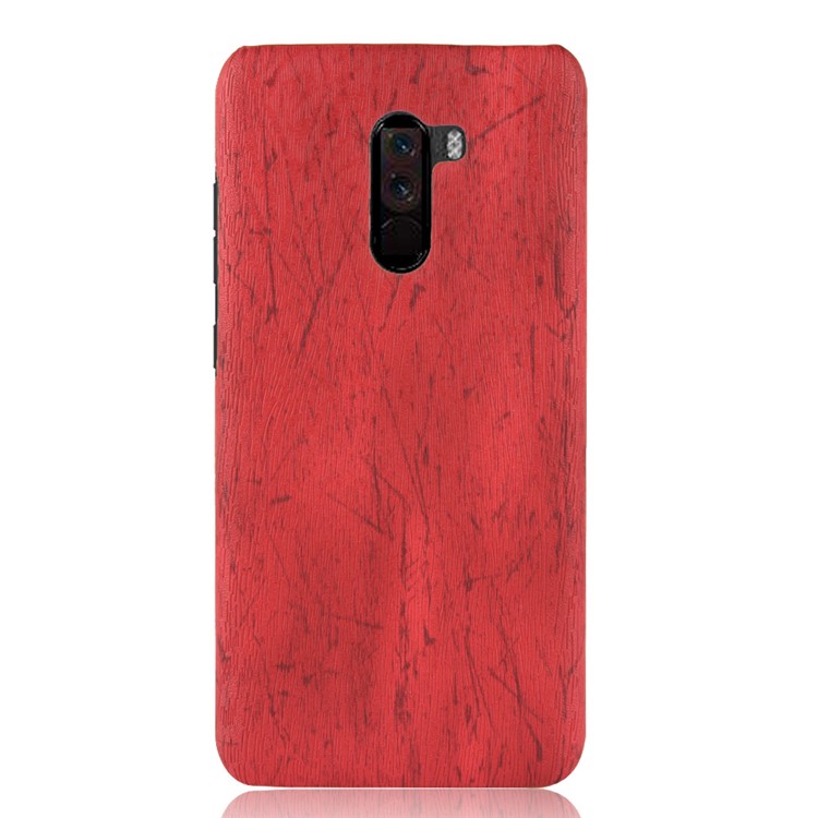 Wood Texture PU Leather Coated Plastic Protection Cover Shell for Xiaomi Pocophone F1 / Poco F1 (India) - Red-2