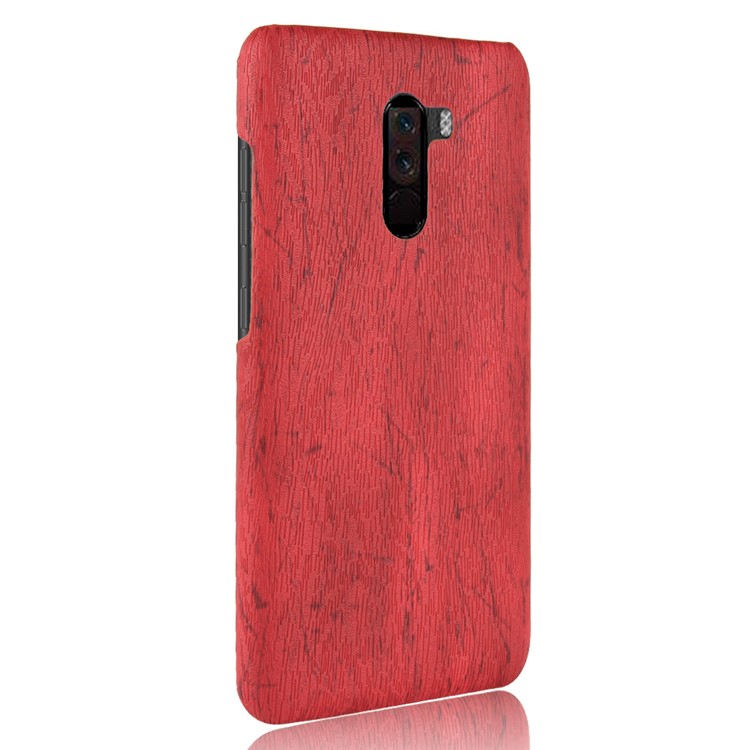 Wood Texture PU Leather Coated Plastic Protection Cover Shell for Xiaomi Pocophone F1 / Poco F1 (India) - Red-3