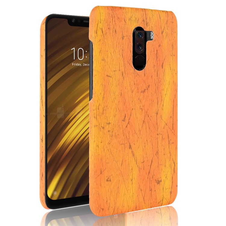 Wood Texture PU Leather Coated PC Back Casing for Xiaomi Pocophone F1 / Poco F1 (India) - Yellow-1