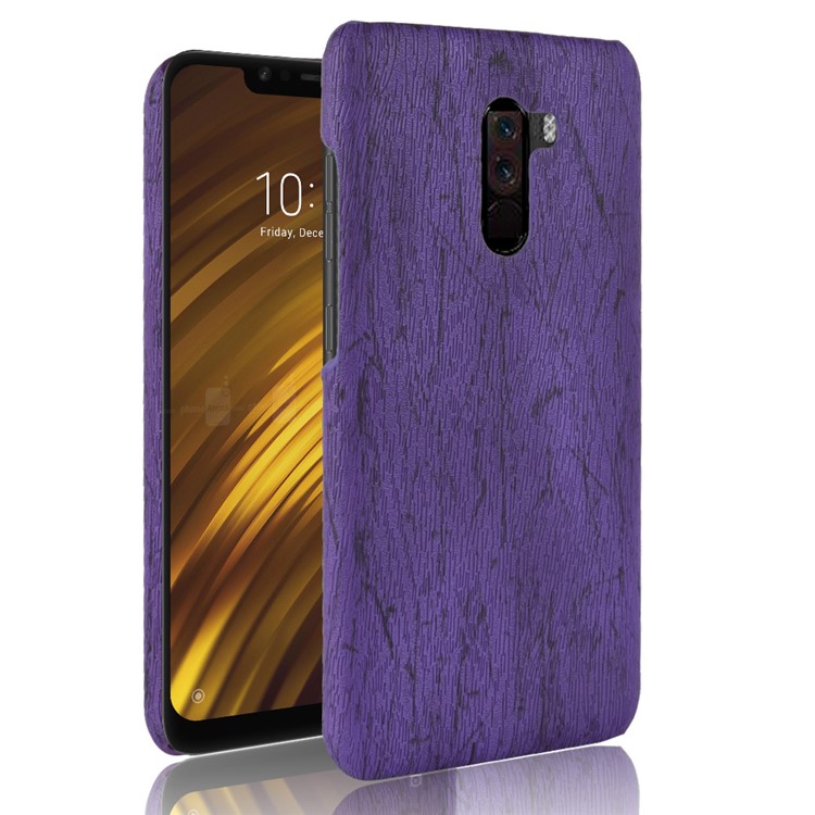 Wood Texture PU Leather Coated PC Phone Cover for Xiaomi Pocophone F1 / Poco F1 (India) - Purple-1