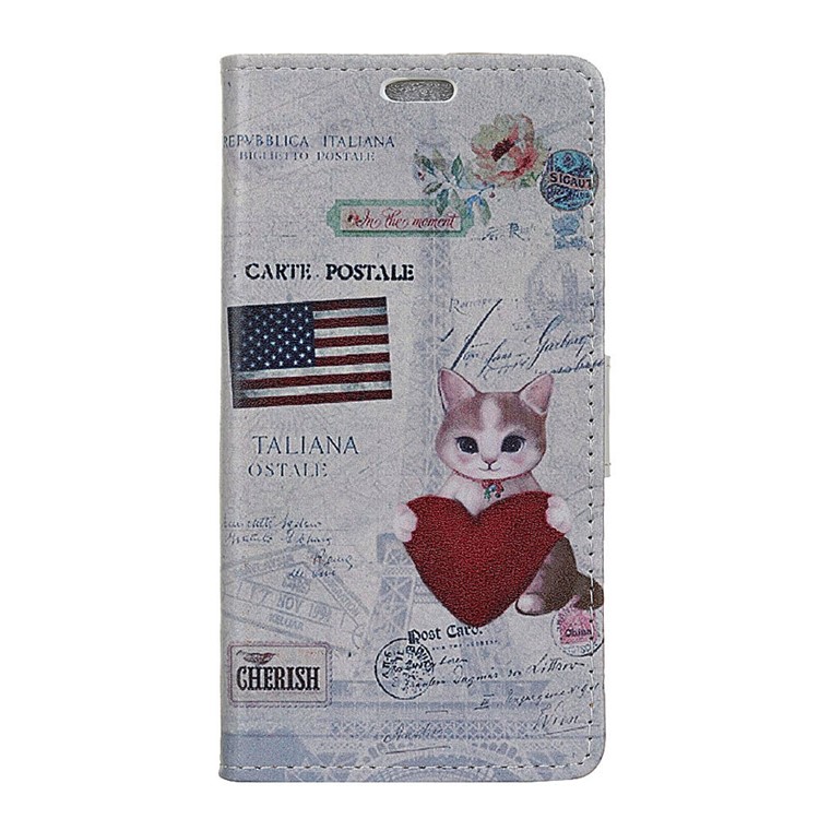 Pattern Printing Leather Stand Wallet Flip Casing for Xiaomi Redmi Note 6 Pro - Cat Holding Heart and American Flag-2