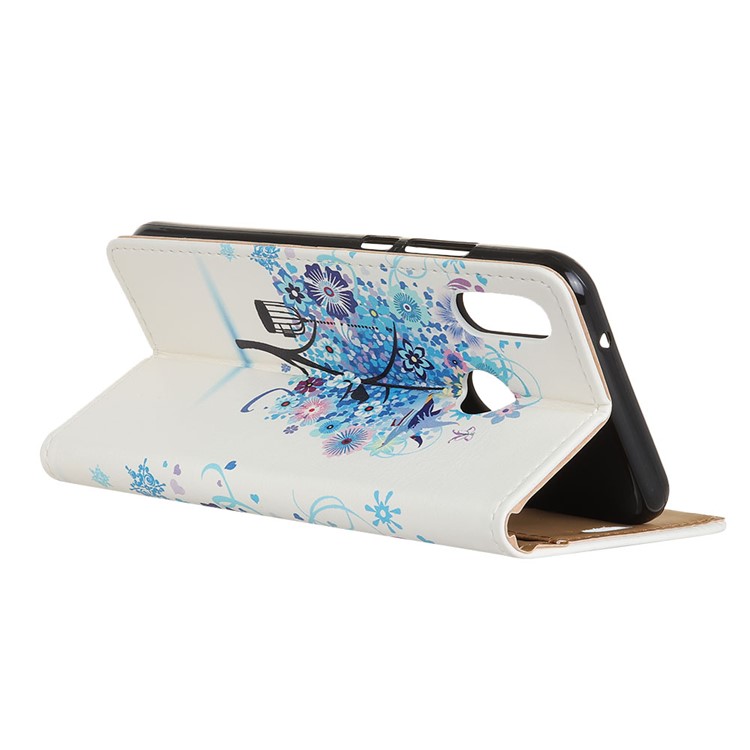 Pattern Printing Leather Stand Wallet Protective Casing for Xiaomi Redmi Note 6 Pro - Blue Tree-6