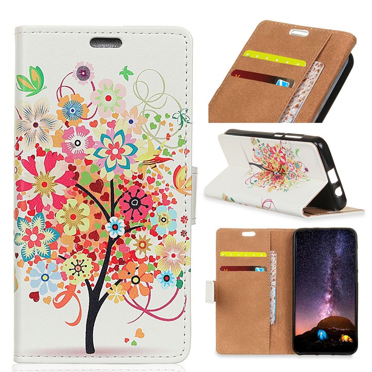 Pattern Printing Leather Stand Wallet Mobile Cover for Xiaomi Redmi Note 6 Pro - Flower Tree-1