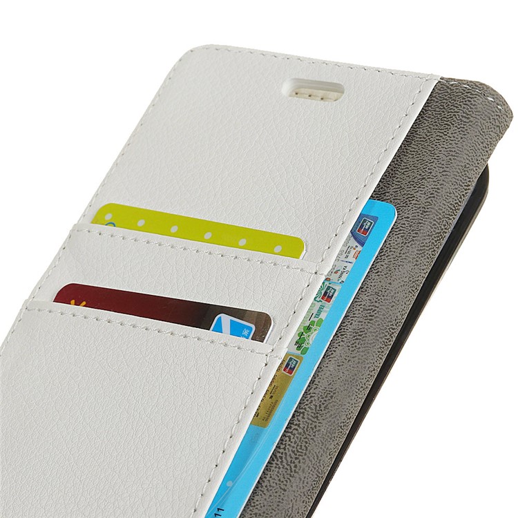 Litchi Skin Wallet Leather Stand Cover for Xiaomi Redmi Note 6 Pro - White-5