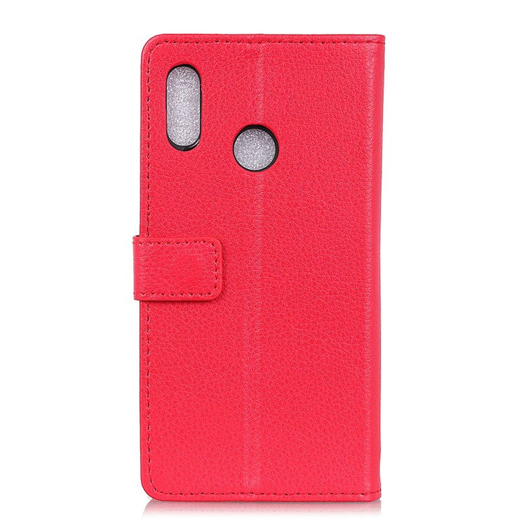 Litchi Skin Wallet Leather Stand Phone Case for Xiaomi Redmi Note 6 Pro - Red-3