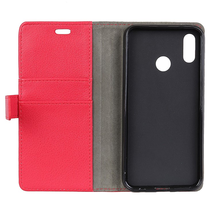 Litchi Skin Wallet Leather Stand Phone Case for Xiaomi Redmi Note 6 Pro - Red-4