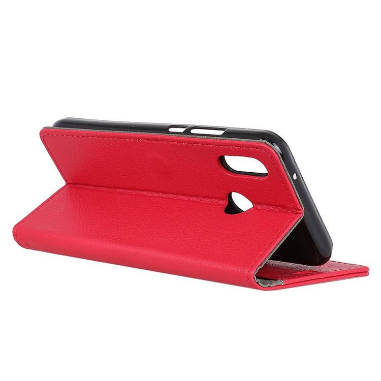 Litchi Skin Wallet Leather Stand Phone Case for Xiaomi Redmi Note 6 Pro - Red-6