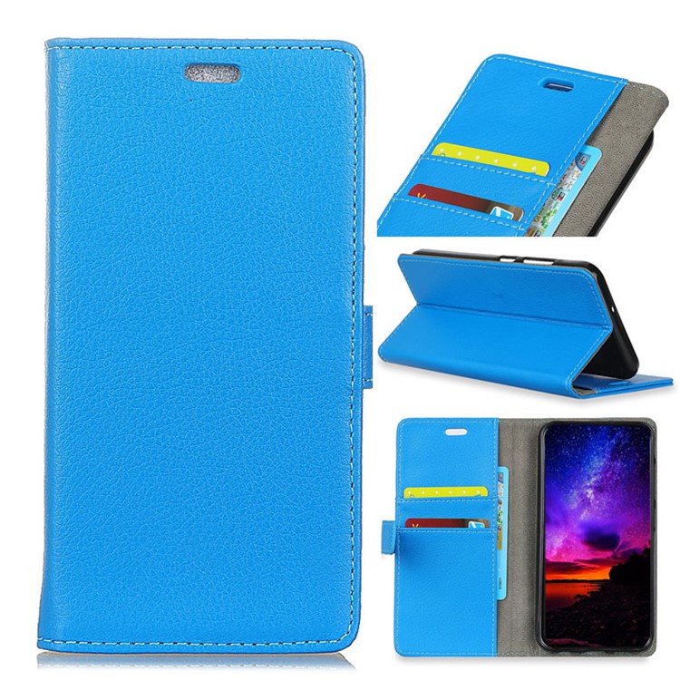 Litchi Skin Magnetic Leather Stand Cover for Xiaomi Redmi Note 6 Pro - Blue-1