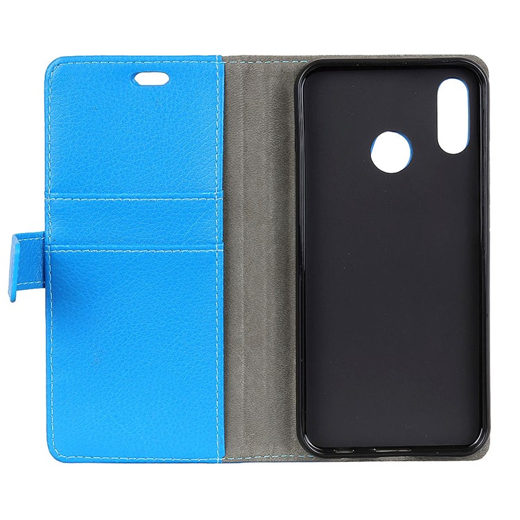 Litchi Skin Magnetic Leather Stand Cover for Xiaomi Redmi Note 6 Pro - Blue-4