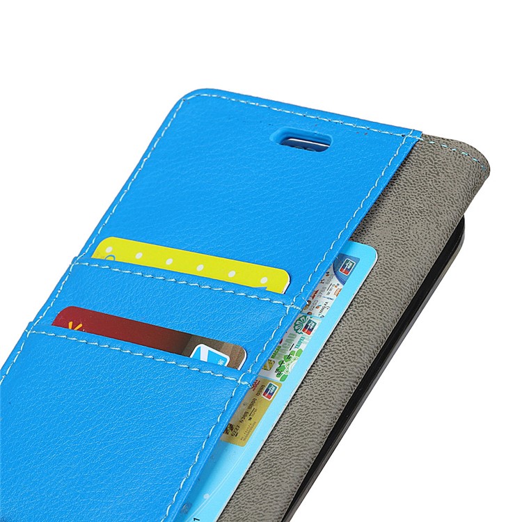 Litchi Skin Magnetic Leather Stand Cover for Xiaomi Redmi Note 6 Pro - Blue-5