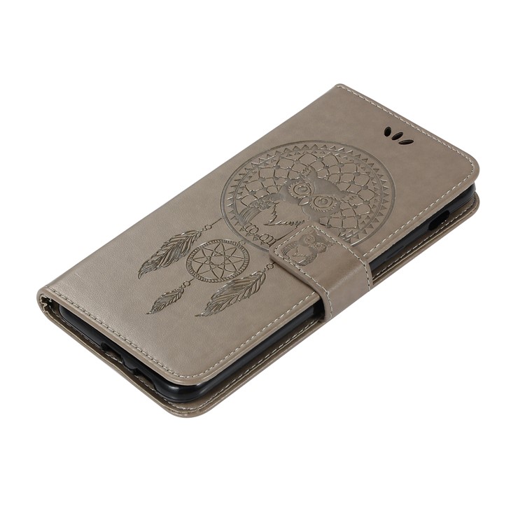 Imprint Owl Dream Catcher Wallet Stand Leather Cover for Xiaomi Pocophone F1 / Poco F1 (India) - Grey-5