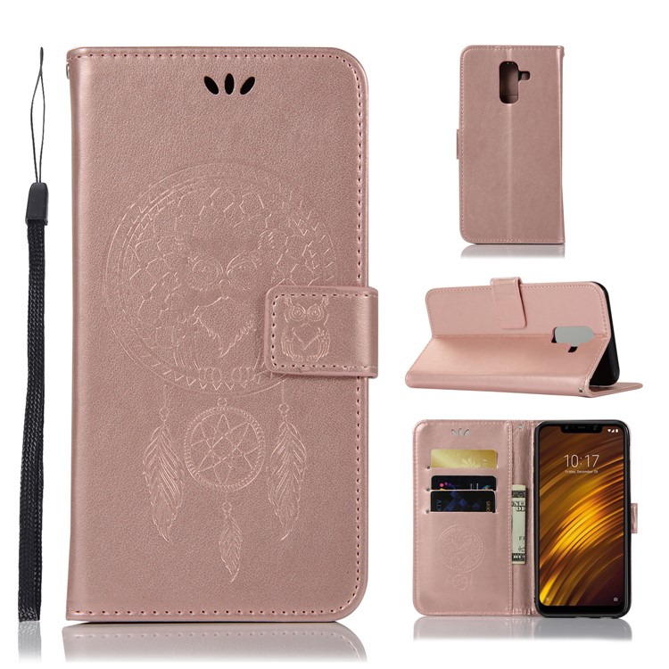 Impressum Eule Traumfänger Lederhülle Mit Portemonnaie Ständer Für Xiaomi Pocophone F1 / Poco F1 (Indien) - Roségold-1