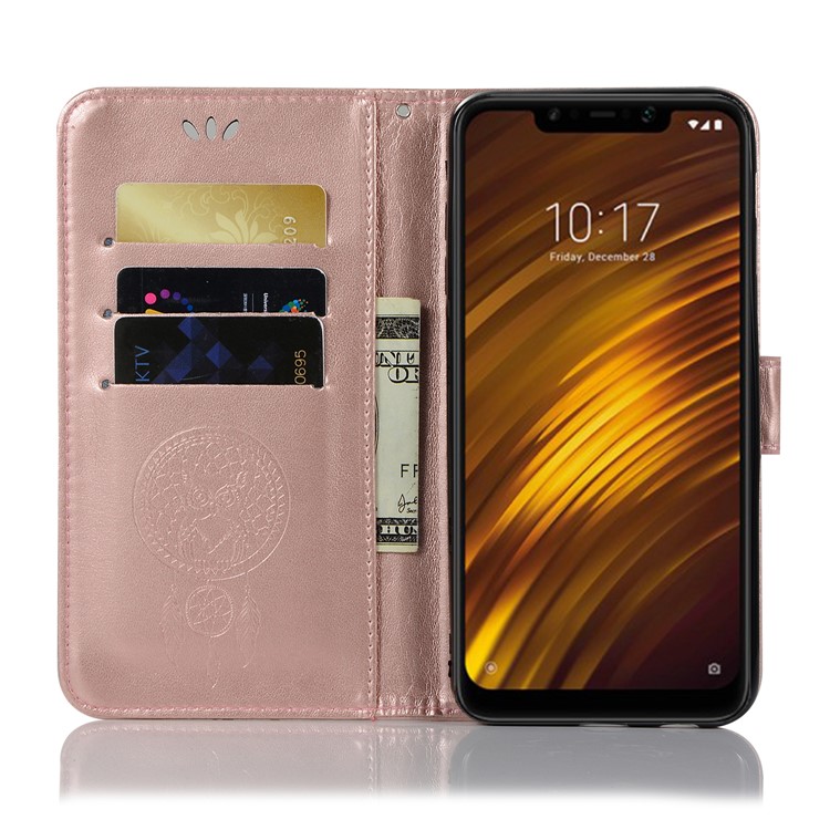 Impressum Eule Traumfänger Lederhülle Mit Portemonnaie Ständer Für Xiaomi Pocophone F1 / Poco F1 (Indien) - Roségold-3