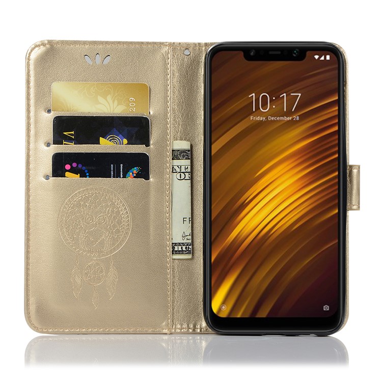 Impressum Eule Traumfänger PU Leder Geldbörse Handyhülle Für Xiaomi Pocophone F1 / Poco F1 (Indien) - Gold-3