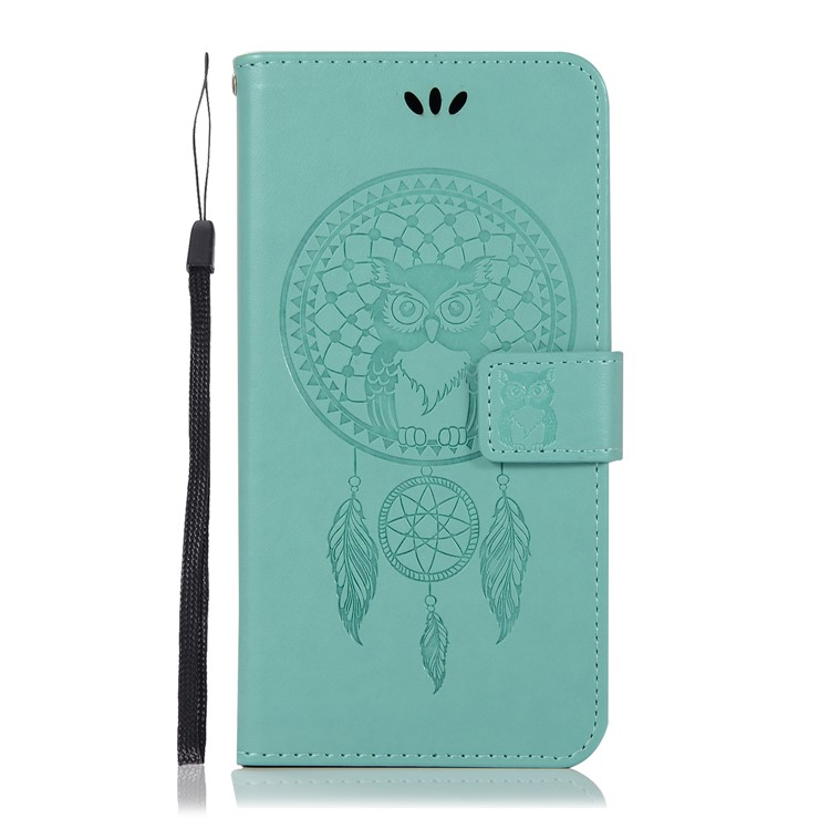 Imprint Owl Dream Catcher Wallet Flip Leather Cover Shell for Xiaomi Pocophone F1 / Poco F1 (India) - Cyan-2