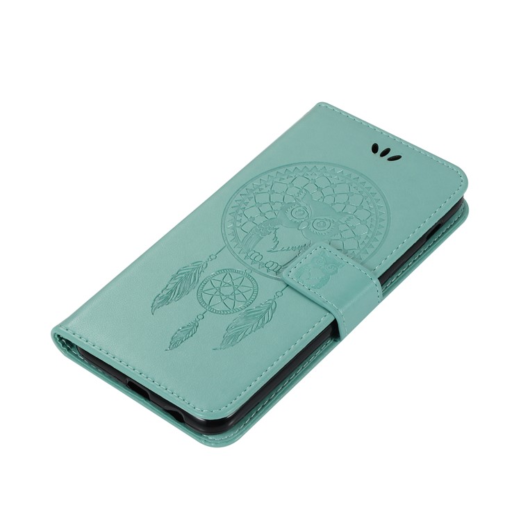 Imprint Owl Dream Catcher Wallet Flip Leather Cover Shell for Xiaomi Pocophone F1 / Poco F1 (India) - Cyan-5