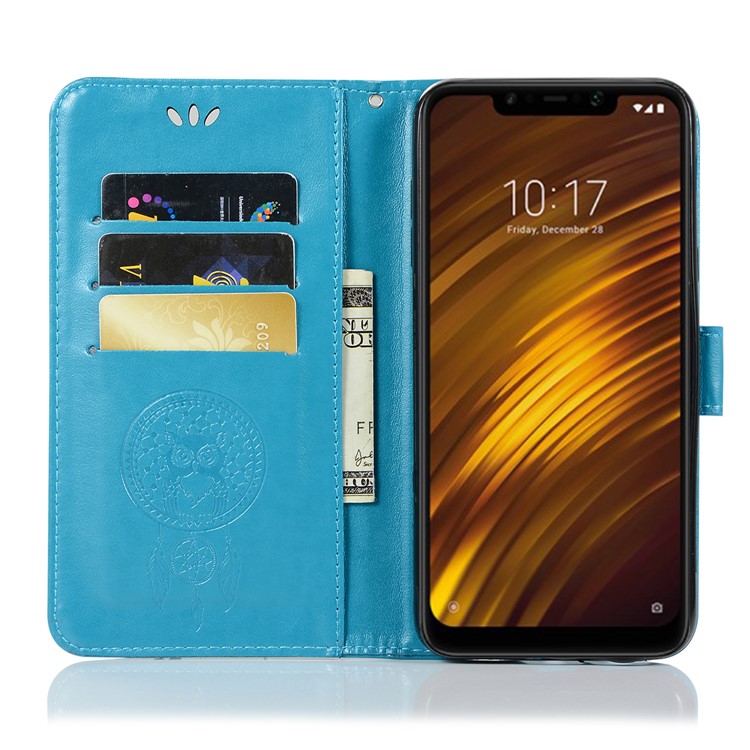 Impressum Eule Traumfänger PU Leder Handyhülle Mit Ständer Für Xiaomi Pocophone F1 / Poco F1 (Indien) - Blau-3