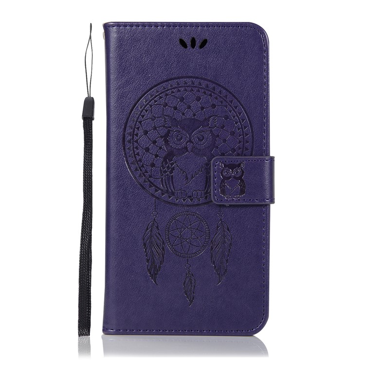 Imprint Owl Dream Catcher Wallet Leather Magnetic Mobile Casing for Xiaomi Pocophone F1 / Poco F1 (India) - Purple-2