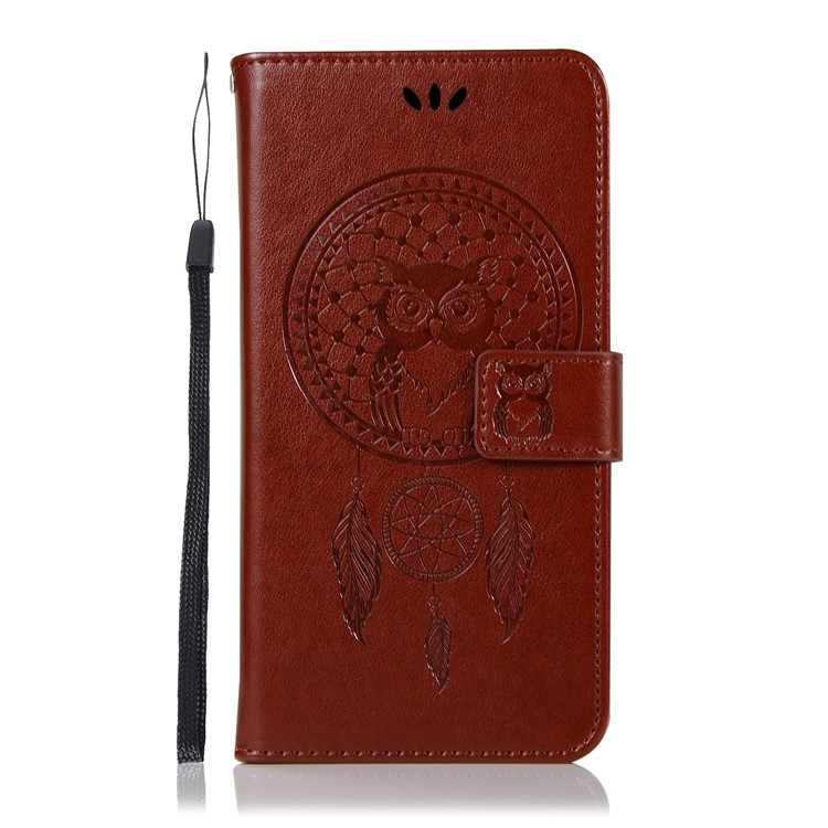 Imprint Owl Dream Catcher Wallet Stand Leather Cellphone Case for Xiaomi Pocophone F1 / Poco F1 (India) - Brown-2