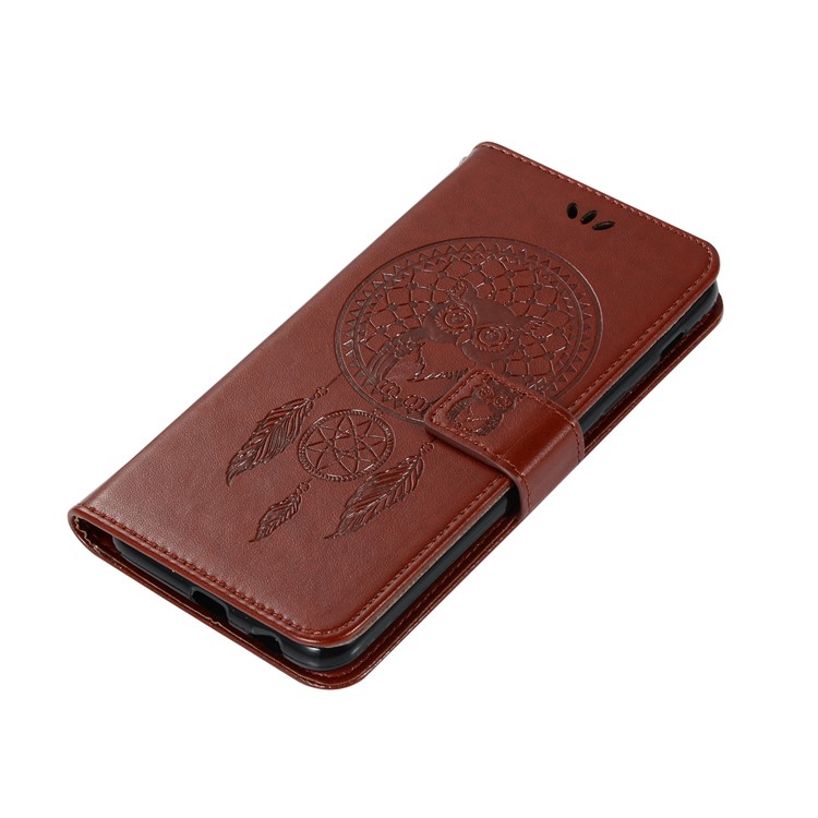 Imprint Owl Dream Catcher Wallet Stand Leather Cellphone Case for Xiaomi Pocophone F1 / Poco F1 (India) - Brown-5