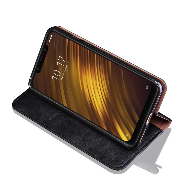 Auto-absorbed Crazy Horse Vintage Leather Wallet Case for Xiaomi Pocophone F1 / Poco F1 (India) - Black-5