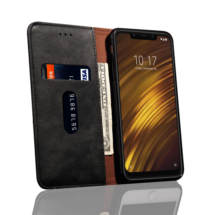 Auto-absorbed Crazy Horse Vintage Leather Wallet Case for Xiaomi Pocophone F1 / Poco F1 (India) - Black-9
