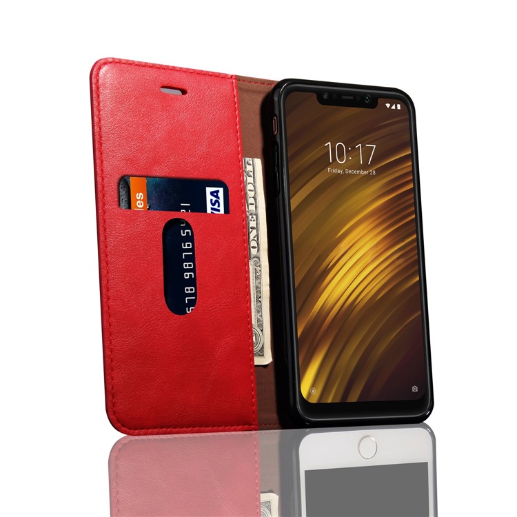 Auto-absorbed Crazy Horse Vintage Leather Phone Cover for Xiaomi Pocophone F1 / Poco F1 (India) - Red-8