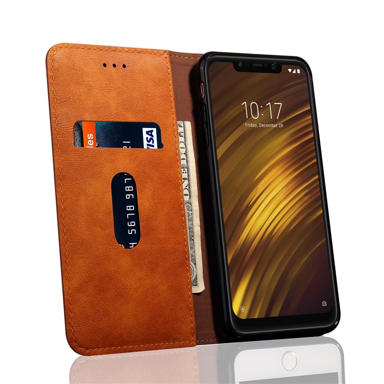 Auto-absorbed Crazy Horse Vintage Leather Mobile Shell for Xiaomi Pocophone F1 / Poco F1 (India) - Brown-8