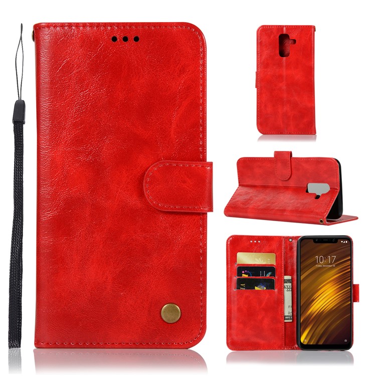 Premium Vintage PU Leather Magnetic Cell Phone Cover for Xiaomi Pocophone F1 / Poco F1 (India) - Red-1