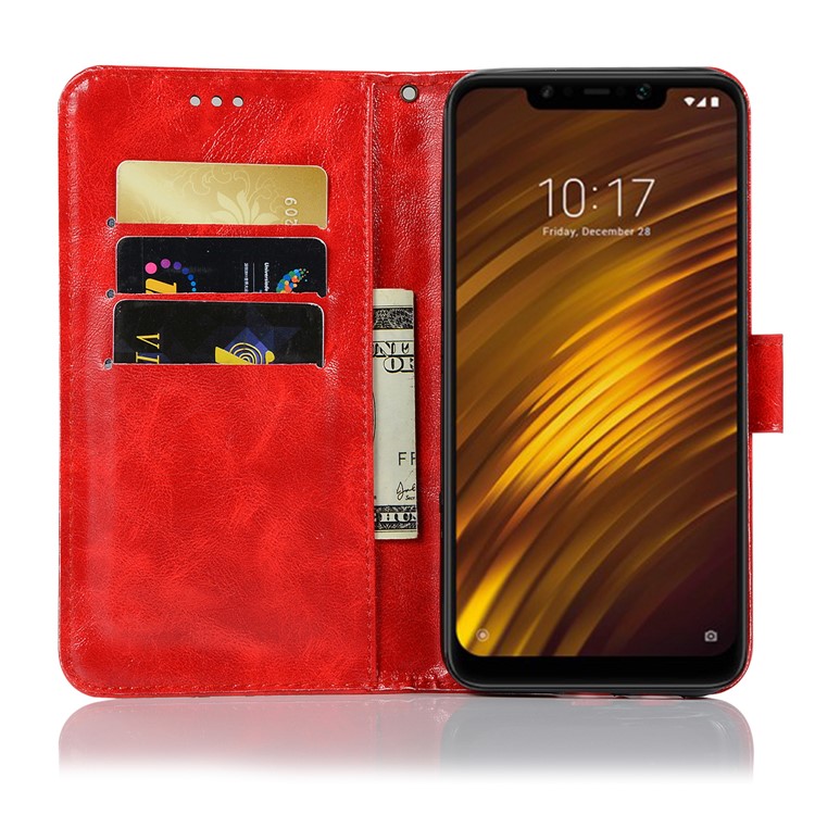 Premium Vintage PU Leather Magnetic Cell Phone Cover for Xiaomi Pocophone F1 / Poco F1 (India) - Red-3